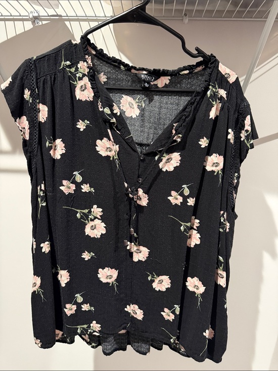 Buffalo David Bitton Tops - Buffalo David Bitton Black Floral Tie-Neck Blouse